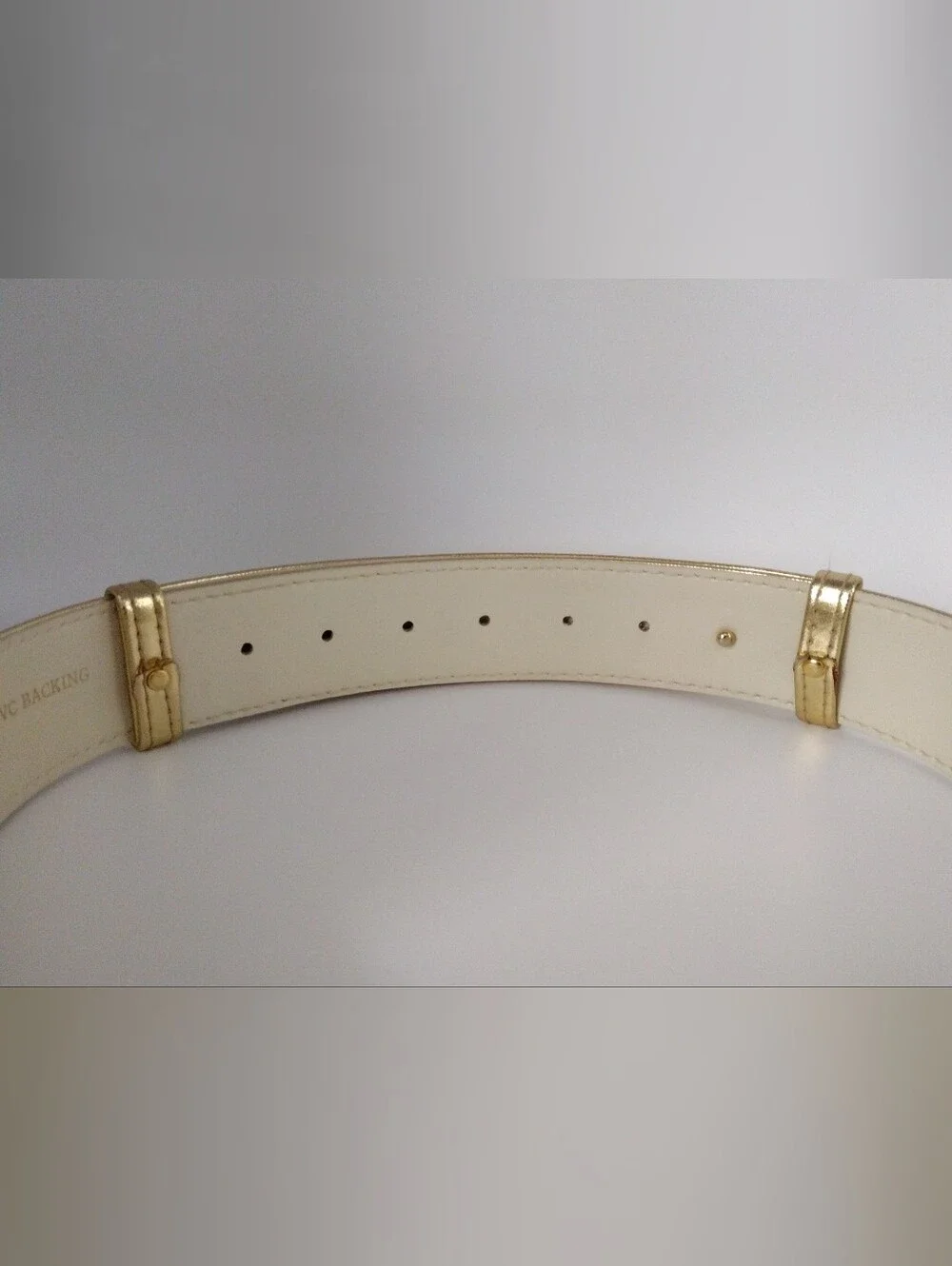 80s Gold Metallic Vegan Leather Waist Belt with Metal Interlocking Buckle
